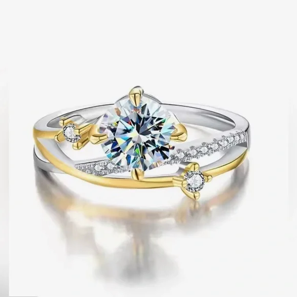 New .925 and 18k gold GRA Certified Moissanite Diamond Ring